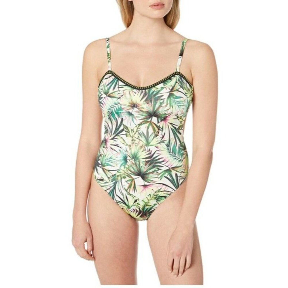 Lucky Brand Womens Coastal Palms Green Print One-Piece Swimsuit Size M  11628